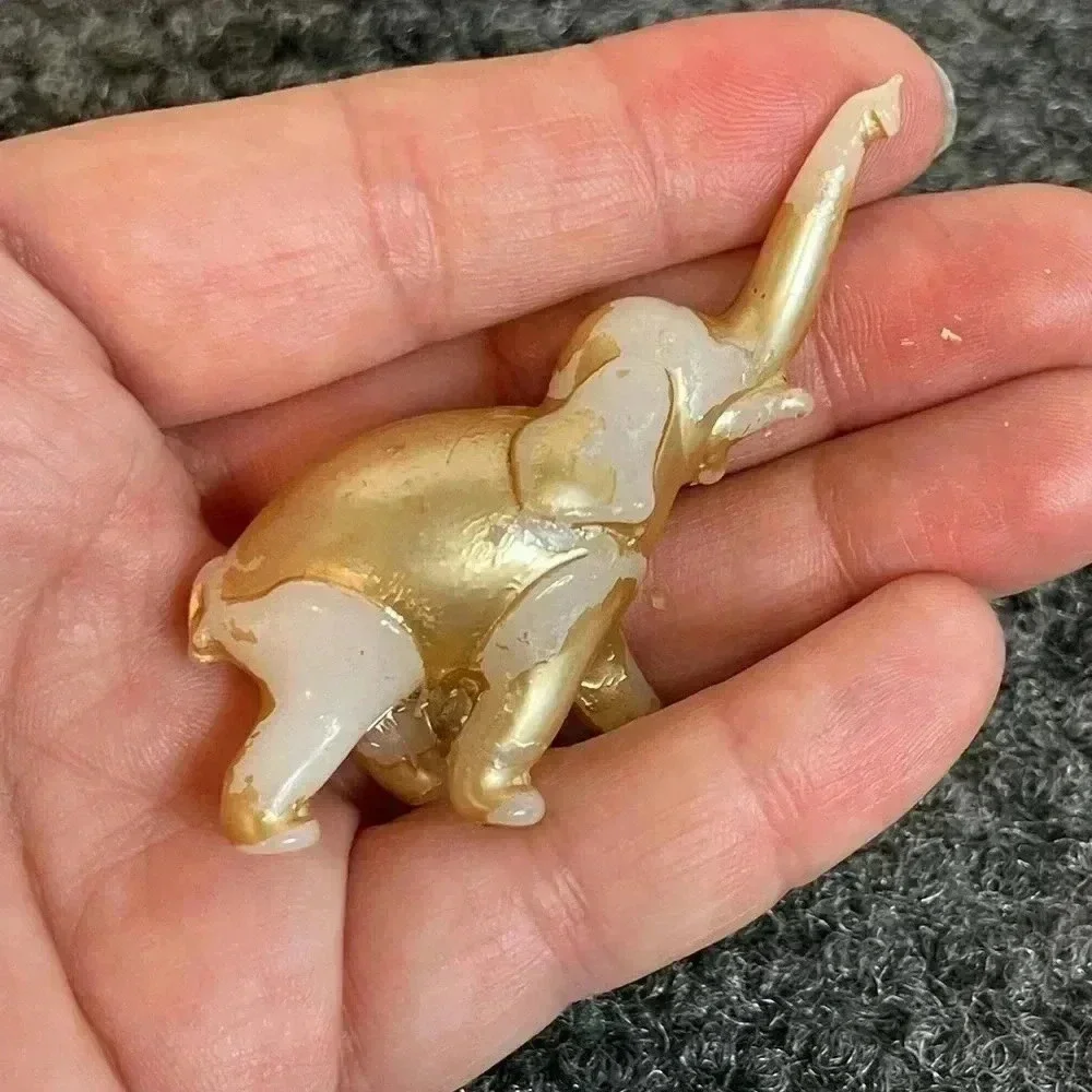 Gold Tone Elephant Miniature Figurine Gold Leaf READ - Picture 5 of 5